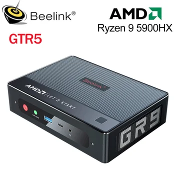 Beelink GTR5 R9 Wifi 6E AMD Ryzen 9 5900HX Windows 11 Pro Mini PC DDR4 32GB SSD disks 500GB 4K RJ45, HDMI DP Tipa C Datoru 64GB 1 TB