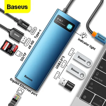 Baseus dokstacija, USB uz C Tipa HDMI Adapteris-USB 3.0 HUB SD TF Lasītājs PD 100W USB C centrs MacBook Pro Gaisa CENTRMEZGLU