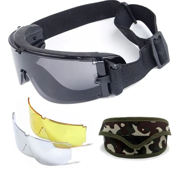 X800 3 Objektīvu Militārās Brilles Taktiskās Armijas Brilles Vīriešiem, Āra Medības, Airsoft Šaušanas Brilles ar Kamuflāžas Kaste