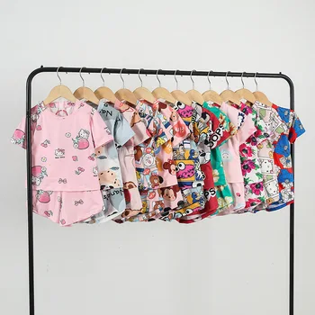 Jaunas Vasaras Bērni Dažādu Multiplikācijas Filmu Stili Pidžamas Komplekti Zēnu Un Meiteņu Kokvilnas Pidžamas Ar Īsām Piedurknēm Bērnu Mājās Valkāt Drēbes Sleepwear
