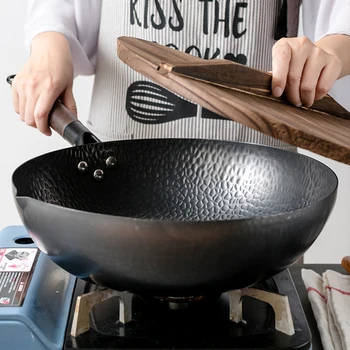 Konco Tīra Dzelzs wok čuguna panna, kas Nav pārklāts Pot vispārējai lietošanai, Gāzes un Indukcijas Plīti 32cm Ķīnas Wok Pannas Virtuves