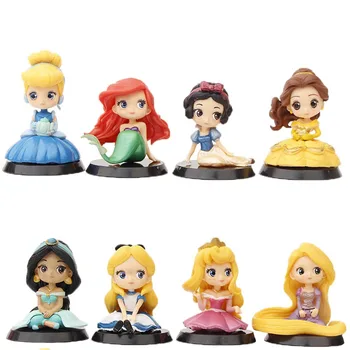 Q Posket Disney Princess Attēls Rotaļlietas sniegbaltīte Belle Sirēna Rapunzel Ariel Pelnrušķīte PVC Modelis Lelles 8Pcs/Set Dāvanu Bērniem